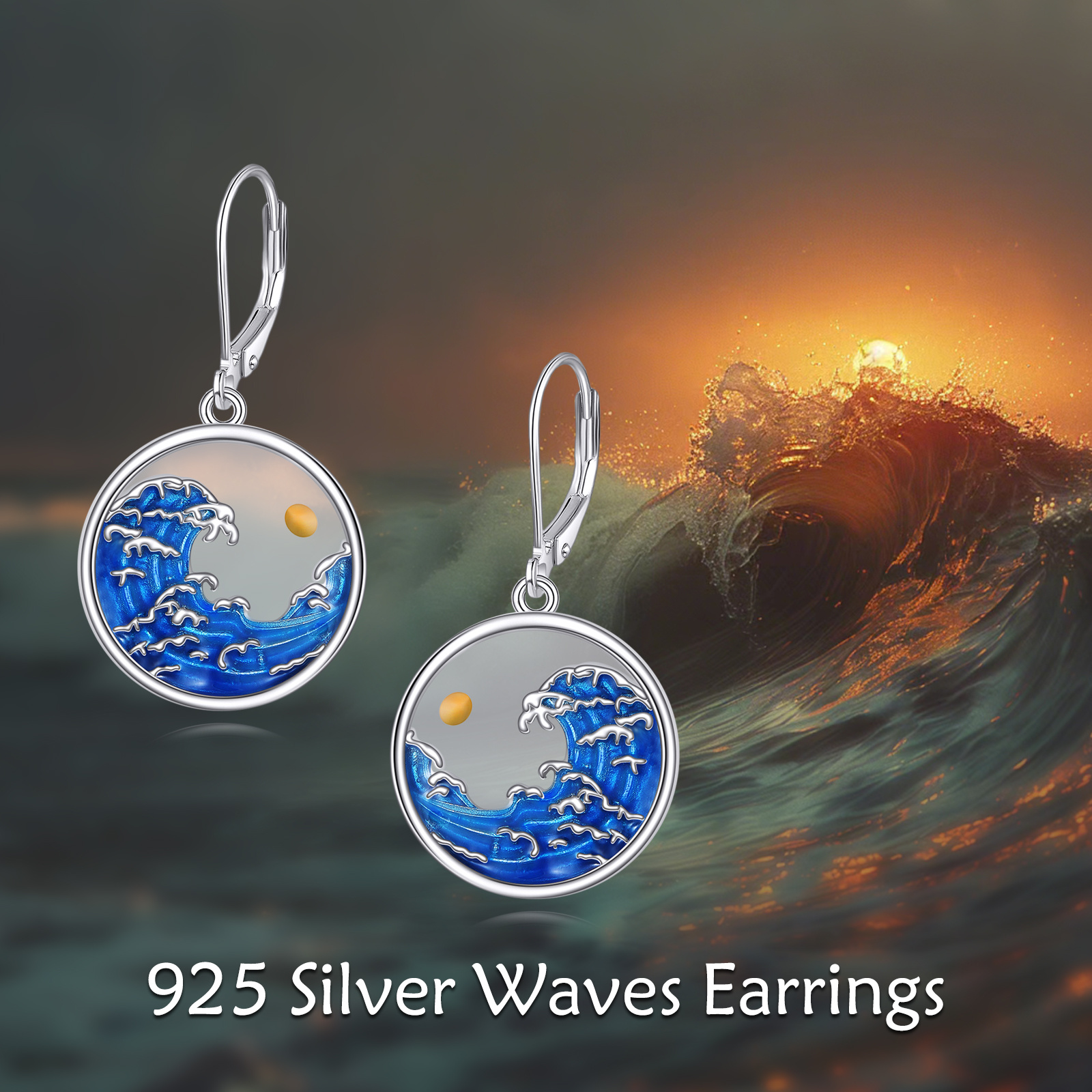 Women's Sterling Silver Mustard Seed Wave Earrings, Ocean Inspired